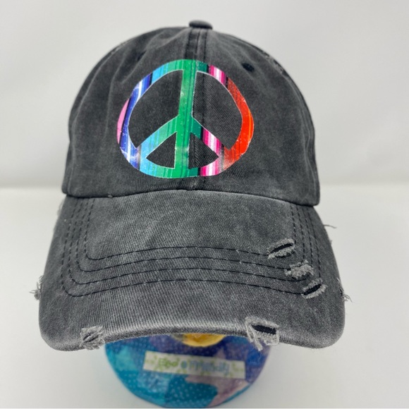 Serape Peace Sign Distressed Baseball Hat ☮️ - Picture 2 of 14